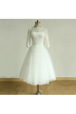 Lace Tulle Jewel Neckline Short Wedding Dresses Bridal Gowns 3030238