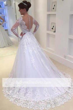 A-Line Long Sleeves Lace Wedding Dresses Bridal Gowns 3030242
