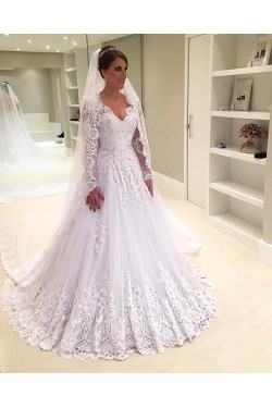 A-Line Long Sleeves Lace Wedding Dresses Bridal Gowns 3030242