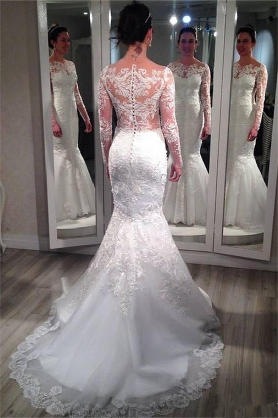 Long Sleeves Lace Mermaid Wedding Dresses Bridal Gowns 3030244