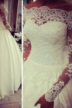 Ball Gown Long Sleeves Off-the-Shoulder Lace Wedding Dresses Bridal Gowns 3030251