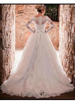 A-Line Long Sleeves Off-the-Shoulder Lace Wedding Dresses Bridal Gowns 3030252