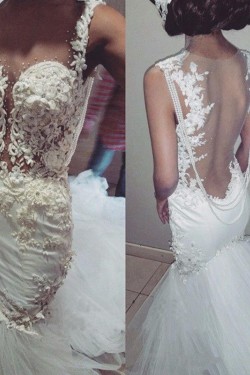 Lace Mermaid Sheer Wedding Dresses Bridal Gowns 3030254