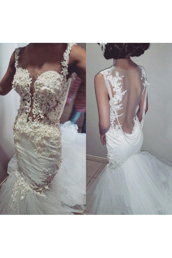 Lace Mermaid Sheer Wedding Dresses Bridal Gowns 3030254