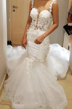 Lace Mermaid Sheer Wedding Dresses Bridal Gowns 3030254