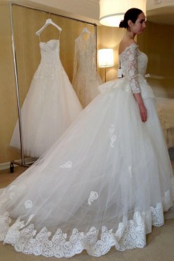 Lace Off-the-Shoulder Long Sleeves Wedding Dresses Bridal Gowns 3030257