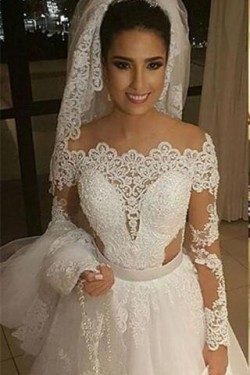 A-Line Long Sleeves Lace Wedding Dresses Bridal Gowns 3030261