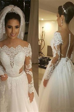 A-Line Long Sleeves Lace Wedding Dresses Bridal Gowns 3030261