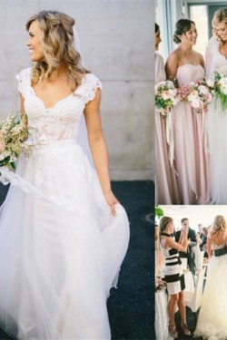 A-Line V-Neck Lace Wedding Dresses Bridal Gowns 3030267