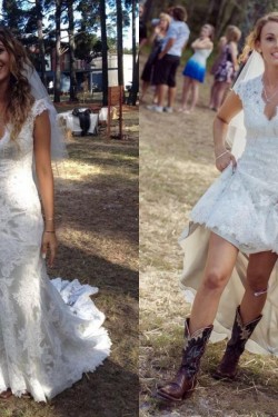 Elegant Lace V-Neck Keyhole Back Wedding Dresses Bridal Gowns 3030268