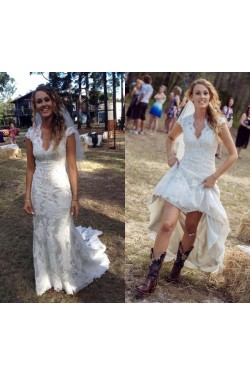 Elegant Lace V-Neck Keyhole Back Wedding Dresses Bridal Gowns 3030268