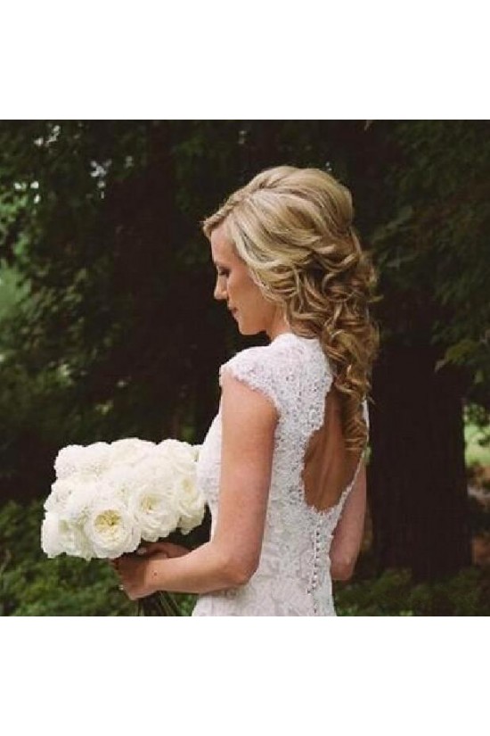 Elegant Lace V-Neck Keyhole Back Wedding Dresses Bridal Gowns 3030268
