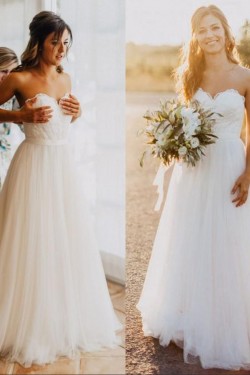 A-Line Sweetheart Lace Tulle Wedding Dresses Bridal Gowns 3030269