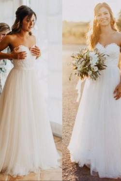 A-Line Sweetheart Lace Tulle Wedding Dresses Bridal Gowns 3030269