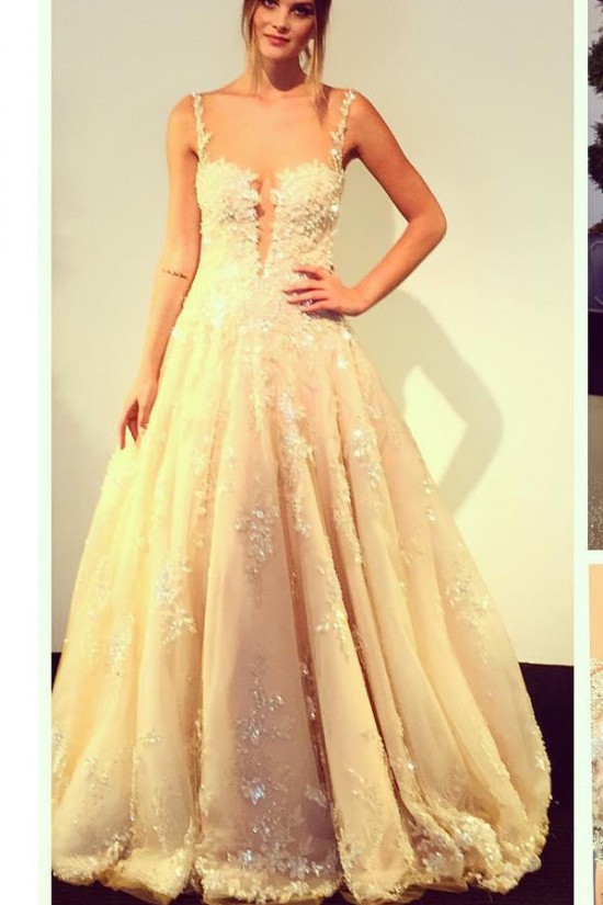 A-Line Sheer Lace Wedding Dresses Bridal Gowns 3030272