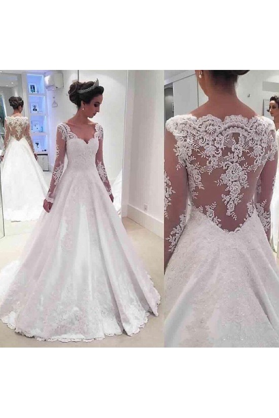 A-Line Long Sleeves Lace Wedding Dresses Bridal Gowns 3030273