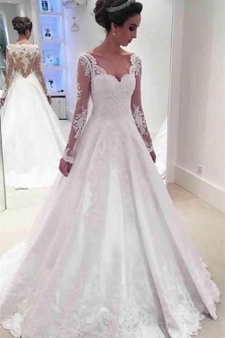 A-Line Long Sleeves Lace Wedding Dresses Bridal Gowns 3030273