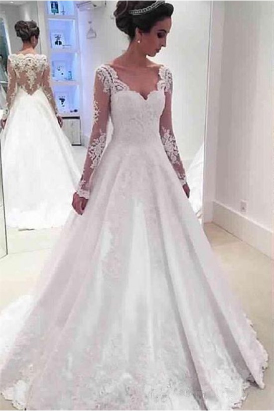 A-Line Long Sleeves Lace Wedding Dresses Bridal Gowns 3030273