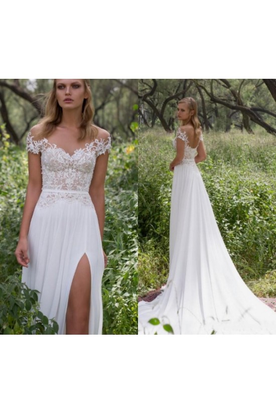 Lace Chiffon Off-the-Shoulder Wedding Dresses Bridal Gowns 3030276