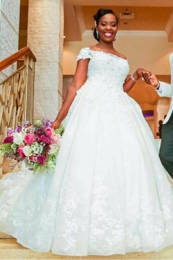 Lace Ball Gown Off-the-Shoulder Plus Size Wedding Dresses Bridal Gowns 3030280