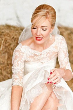 3/4 Length Sleeves Lace Wedding Dresses Bridal Gowns 3030287