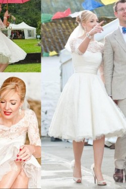 3/4 Length Sleeves Lace Wedding Dresses Bridal Gowns 3030287