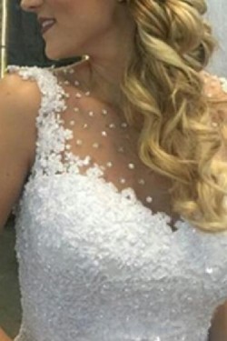 A-Line Short Illusion Neckline Lace Wedding Dresses Bridal Gowns 3030290