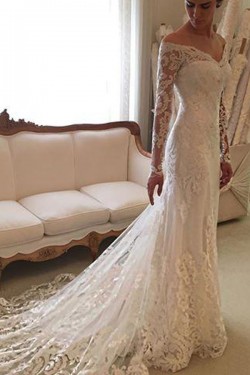 Mermaid Long Sleeves Lace Off-the-Shoulder Wedding Dresses Bridal Gowns 3030296