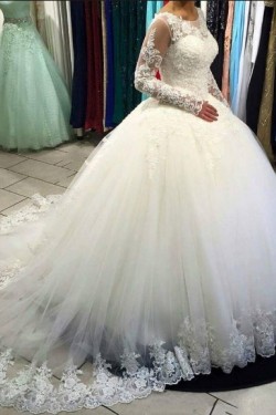 Ball Gown Long Sleeves Lace Tulle Wedding Dresses Bridal Gowns 3030298