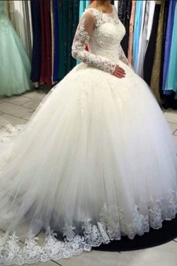 Ball Gown Long Sleeves Lace Tulle Wedding Dresses Bridal Gowns 3030298