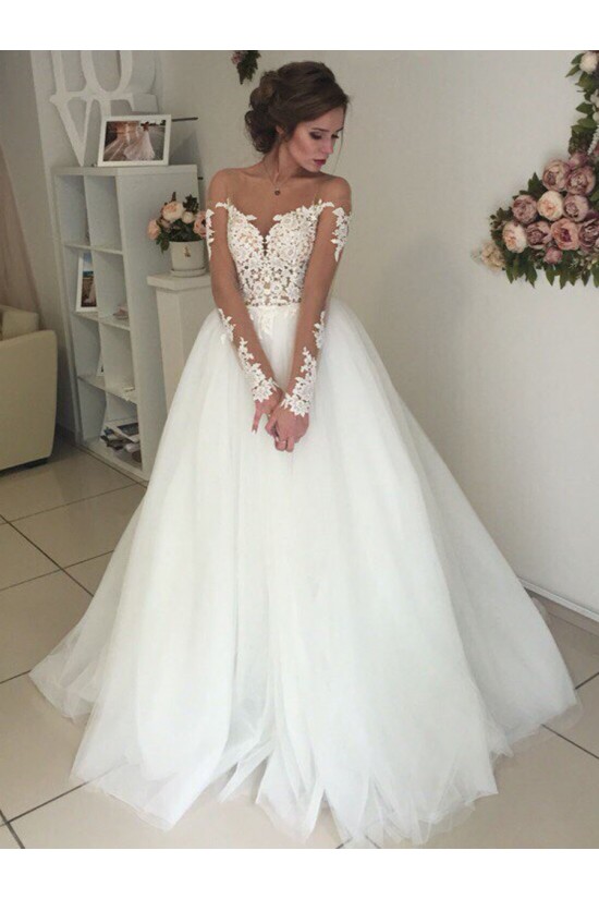 Long Sleeves Lace Illusion Neckline Wedding Dresses Bridal Gowns 3030300 Long Sleeves Lace Illusion Neckline Wedding Dresses Bridal Gowns 3030300