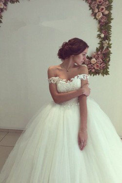 Lace Tulle Ball Gown Off-the-Shoulder Wedding Dresses Bridal Gowns 3030301
