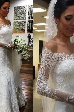 Long Sleeves Lace Off-the-Shoulder Mermaid Wedding Dresses Bridal Gowns 3030302