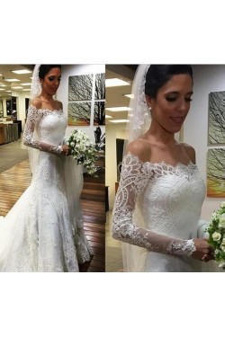 Long Sleeves Lace Off-the-Shoulder Mermaid Wedding Dresses Bridal Gowns 3030302