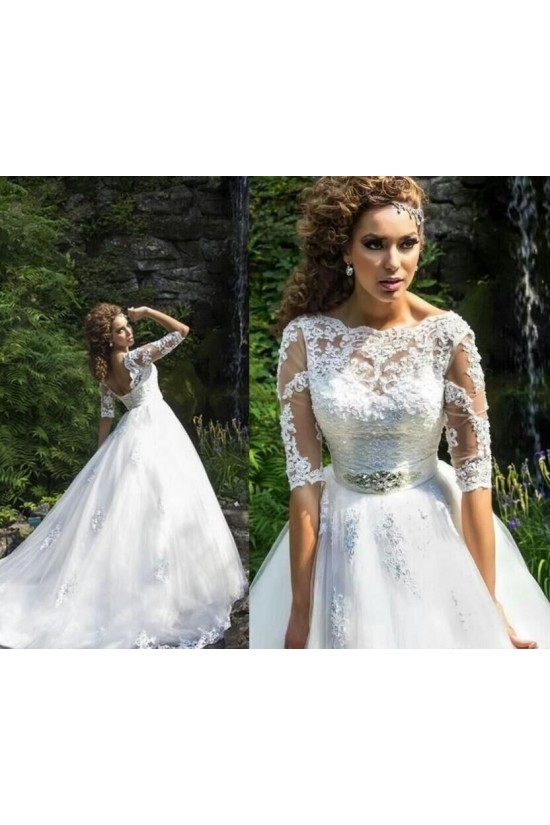 Bateau Neckline Half Sleeves Lace Wedding Dresses Bridal Gowns 3030303