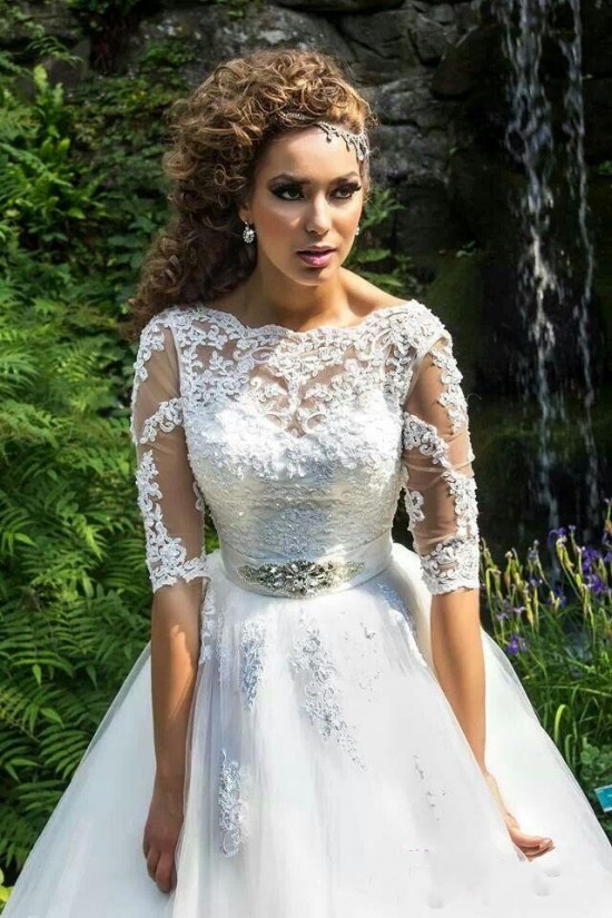 Bateau Neckline Half Sleeves Lace Wedding Dresses Bridal Gowns 3030303