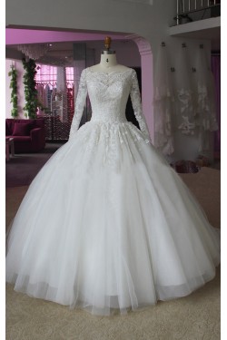 Bateau Neckline Long Sleeves Lace Wedding Dresses Bridal Gowns 3030304
