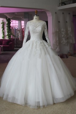 Bateau Neckline Long Sleeves Lace Wedding Dresses Bridal Gowns 3030304