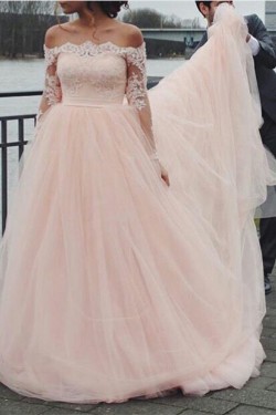 Long Sleeves Off-the-Shoulder Lace Wedding Dresses Bridal Gowns 3030305