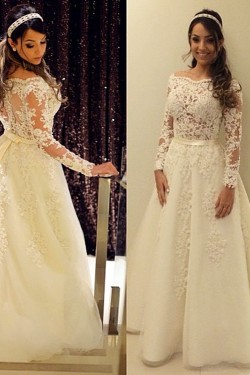 A-Line Lace Long Sleeves Wedding Dresses Bridal Gowns 3030308