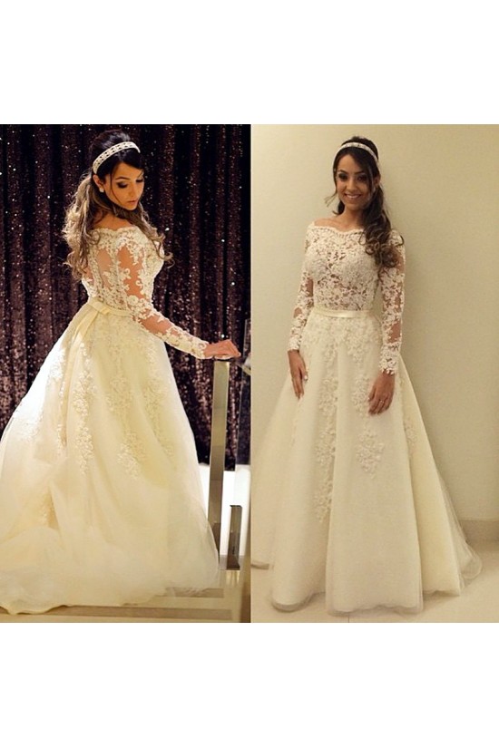 A-Line Lace Long Sleeves Wedding Dresses Bridal Gowns 3030308
