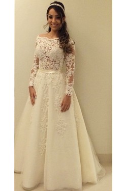 A-Line Lace Long Sleeves Wedding Dresses Bridal Gowns 3030308