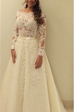 A-Line Lace Long Sleeves Wedding Dresses Bridal Gowns 3030308