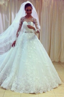 A-Line Lace Long Sleeves Wedding Dresses Bridal Gowns 3030309