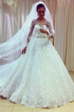A-Line Lace Long Sleeves Wedding Dresses Bridal Gowns 3030309