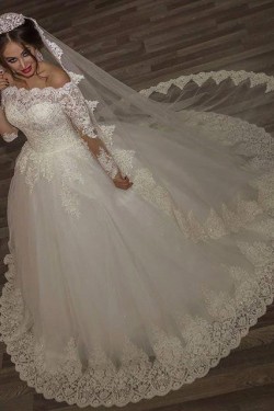 Ball Gown Lace Long Sleeves Off-the-Shoulder Wedding Dresses Bridal Gowns 3030310