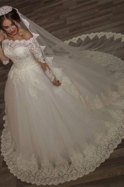 Ball Gown Lace Long Sleeves Off-the-Shoulder Wedding Dresses Bridal Gowns 3030310