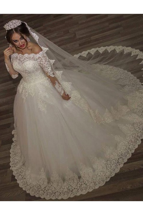Ball Gown Lace Long Sleeves Off-the-Shoulder Wedding Dresses Bridal Gowns 3030310