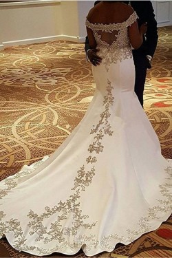 Mermaid Off-the-Shoulder Lace Satin Wedding Dresses Bridal Gowns 3030311