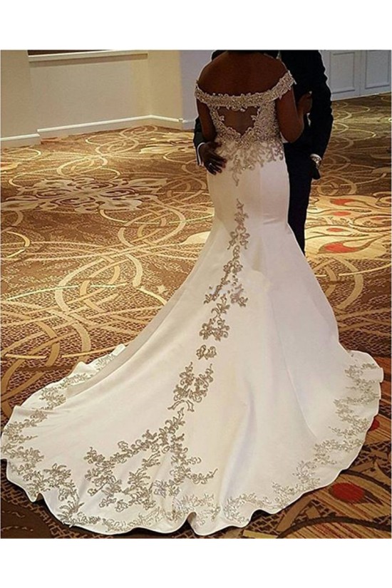 Mermaid Off-the-Shoulder Lace Satin Wedding Dresses Bridal Gowns 3030311